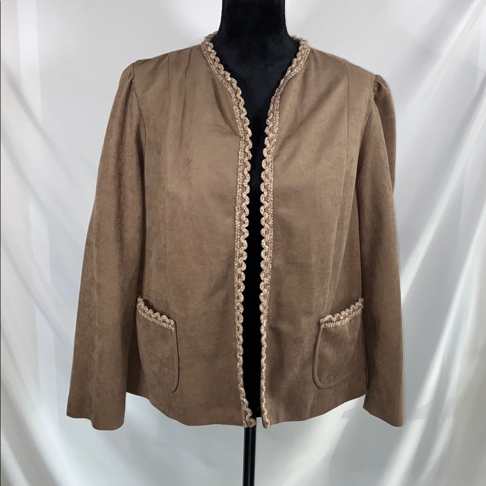 Vintage 70s Marty Gutmacher Brown Faux Suede Open Front Blazer Medium